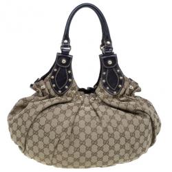 Pre Owned Gucci GG Canvas Medium Pelham Studded Hobo