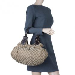 Pre Owned Gucci GG Canvas Medium Pelham Studded Hobo