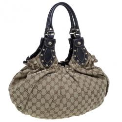 Pre Owned Gucci GG Canvas Medium Pelham Studded Hobo