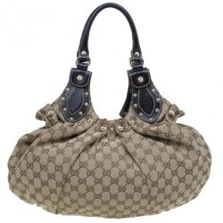 Pre Owned Gucci GG Canvas Medium Pelham Studded Hobo