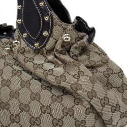 Pre Owned Gucci GG Canvas Medium Pelham Studded Hobo