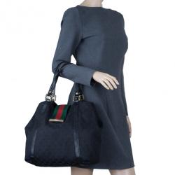 Pre Owned Gucci Black GG Canvas Ladies Web Large Hobo