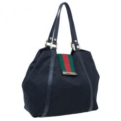 Pre Owned Gucci Black GG Canvas Ladies Web Large Hobo