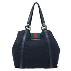 Pre Owned Gucci Black GG Canvas Ladies Web Large Hobo