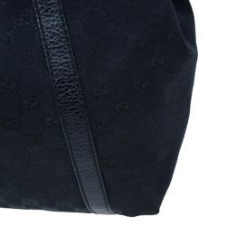 Pre Owned Gucci Black GG Canvas Ladies Web Large Hobo