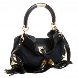 Pre Owned Gucci Black GG Canvas Medium Babouska Indy Top Handle Bag