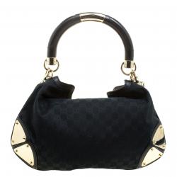 Pre Owned Gucci Black GG Canvas Medium Babouska Indy Top Handle Bag