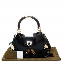 Pre Owned Gucci Black GG Canvas Medium Babouska Indy Top Handle Bag