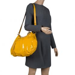 Pre Owned Gucci Yellow Patent Leather Large Hysteria Hobo