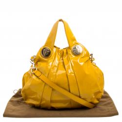 Pre Owned Gucci Yellow Patent Leather Large Hysteria Hobo