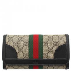 Gucci Brown GG Supreme Canvas Web Detail Continental Wallet