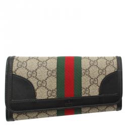 Gucci Brown GG Supreme Canvas Web Detail Continental Wallet