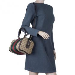 Pre Owned Gucci GG Canvas Web Detail Original Boston Bag