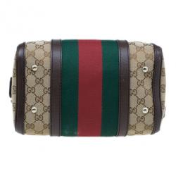 Pre Owned Gucci GG Canvas Web Detail Original Boston Bag