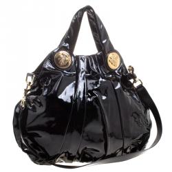 Pre Owned Gucci Black Patent Leather Large Hysteria Hobo