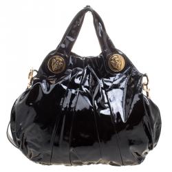 Pre Owned Gucci Black Patent Leather Large Hysteria Hobo