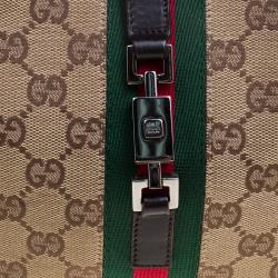 Pre Owned حقيبة كتف غوتشي ويب جاكي كانفاس وجلد بيج GG/بني داكن صغيرة