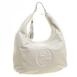 Pre Owned Gucci Light Beige Pebbled Leather Soho Hobo