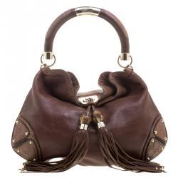 Pre Owned Gucci Brown Leather Medium Babouska Indy Top Handle Bag