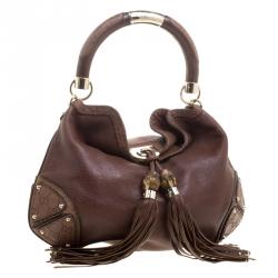 Pre Owned Gucci Brown Leather Medium Babouska Indy Top Handle Bag