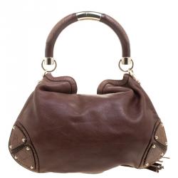 Pre Owned Gucci Brown Leather Medium Babouska Indy Top Handle Bag