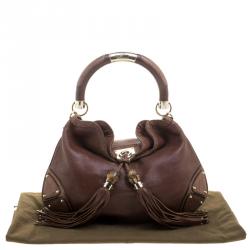 Pre Owned Gucci Brown Leather Medium Babouska Indy Top Handle Bag