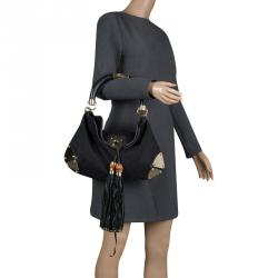 Pre Owned Gucci Black GG Canvas Medium Babouska Indy Top Handle Bag