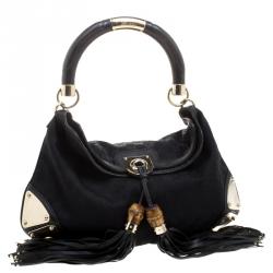 Pre Owned Gucci Black GG Canvas Medium Babouska Indy Top Handle Bag