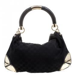Pre Owned Gucci Black GG Canvas Medium Babouska Indy Top Handle Bag