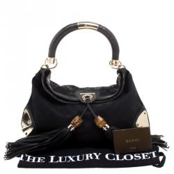 Pre Owned Gucci Black GG Canvas Medium Babouska Indy Top Handle Bag