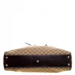 Pre Owned Gucci Beige GG Canvas Preggy Braided Bamboo Tassel Tote