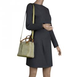 Pre Owned Gucci Mint Green Suede Vintage Bamboo Handle Bag