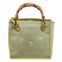 Pre Owned Gucci Mint Green Suede Vintage Bamboo Handle Bag