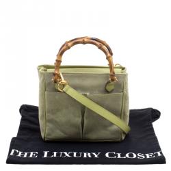 Pre Owned Gucci Mint Green Suede Vintage Bamboo Handle Bag