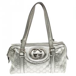 Gucci Silver GG Canvas and Leather New Britt Boston Bag Gucci