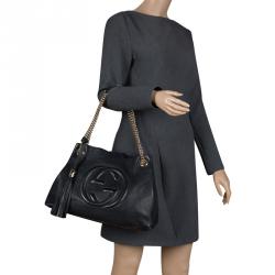 مملوكة مسبقًا Gucci Black Pebbled Leather Medium Soho Tote
