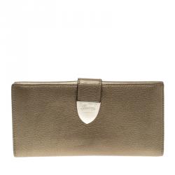 Gucci Metallic Beige Leather Continental Wallet