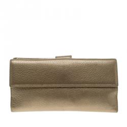 Gucci Metallic Beige Leather Continental Wallet