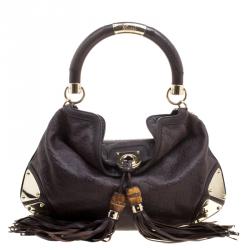 Pre Owned Gucci Dark Brown Guccissima Leather Medium Indy Top Handle Bag