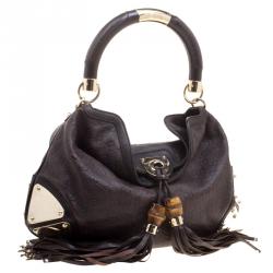 Pre Owned Gucci Dark Brown Guccissima Leather Medium Indy Top Handle Bag