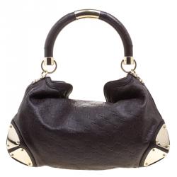 Pre Owned Gucci Dark Brown Guccissima Leather Medium Indy Top Handle Bag