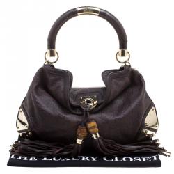 Pre Owned Gucci Dark Brown Guccissima Leather Medium Indy Top Handle Bag