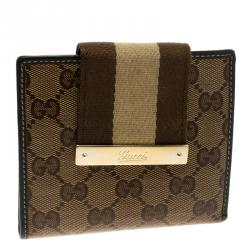 Gucci Brown GG Crystal Canvas Web Wallet