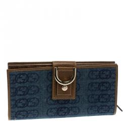 Gucci Blue/Brown Denim GG D Ring Continental Wallet
