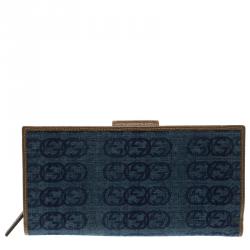Gucci Blue/Brown Denim GG D Ring Continental Wallet