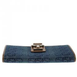 Gucci Blue/Brown Denim GG D Ring Continental Wallet