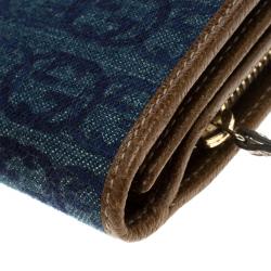 Gucci Blue/Brown Denim GG D Ring Continental Wallet