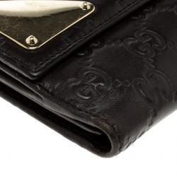 Gucci Dark Brown Guccissima Leather Flap Continental Wallet