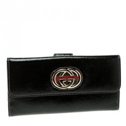Gucci Black Patent Leather Web Britt Continental Wallet 