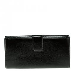 Gucci Black Patent Leather Web Britt Continental Wallet 